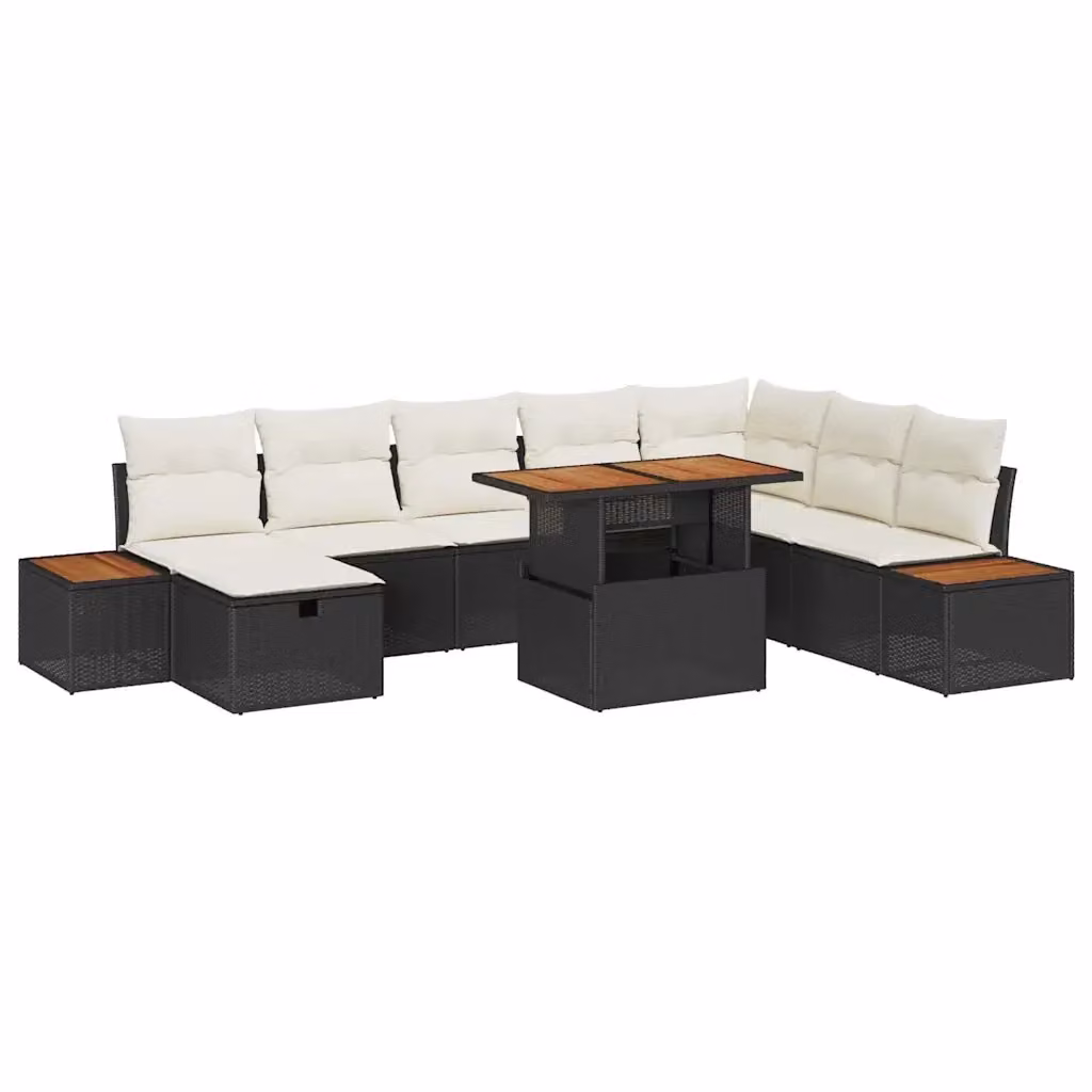 Set Divano da Giardino vidaXL in Polyrattan Nero con Cuscini e Tavolino da 9 Pezzi – 2