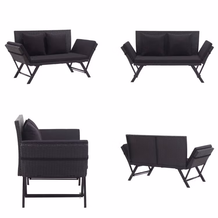 vidaXL Panca da giardino con cuscini 176 cm in poly rattan nero - Lettino da esterno - Lettini da esterno - Lettino da sole - Lettini da sole