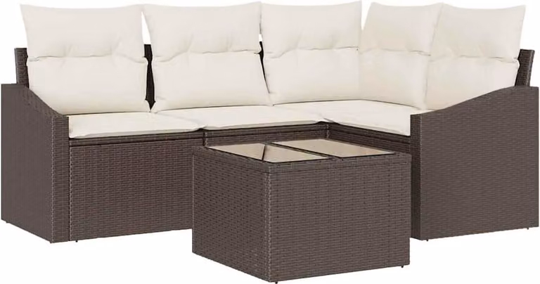 Set di divani con cuscino 5 pcs Marrone polyrattan