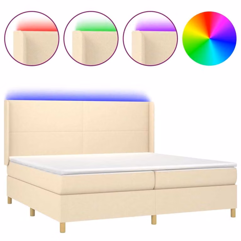 Letto a Molle Materasso e LED bianco 200x200cm in Tessuto
