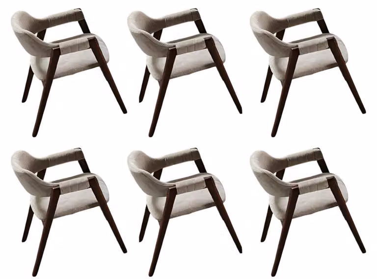 Beiger Stuhl-Set Stilvolle Polsterstühle Designer 6x Textilstühle