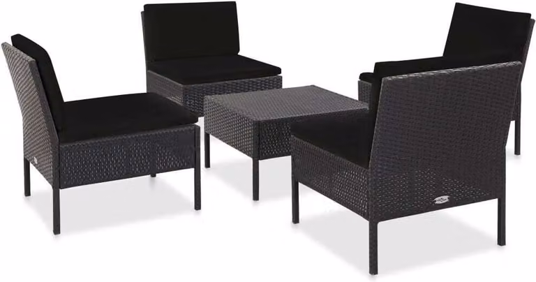 Maison Exclusive - Set da giardino composto da 5 pezzi con cuscini in rattan sintetico nero