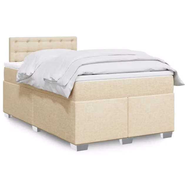 Letto con Giroletto a Molle e Materasso Ibrido vidaXL in Tessuto Beige e Bianco L/P/H: 120 x 200 cm