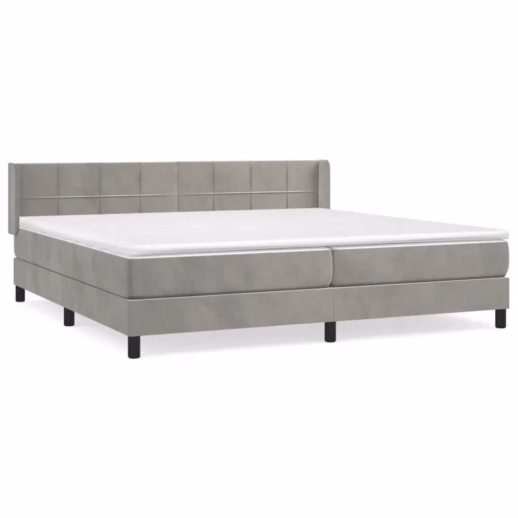 vidaXL Giroletto a Molle con Materasso Ibrido in Velluto Grigio Chiaro 200x200 cm – 2