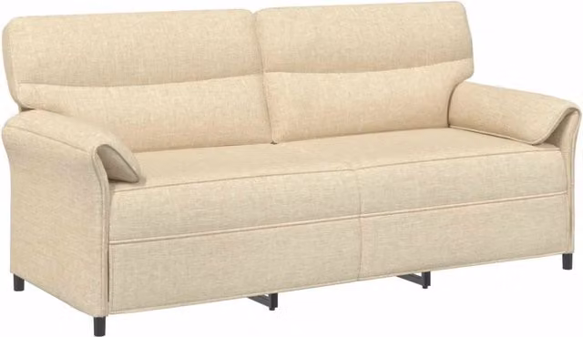 Divano moderno da soggiorno in tessuto beige e nero con struttura in metallo e imbottitura in schiuma