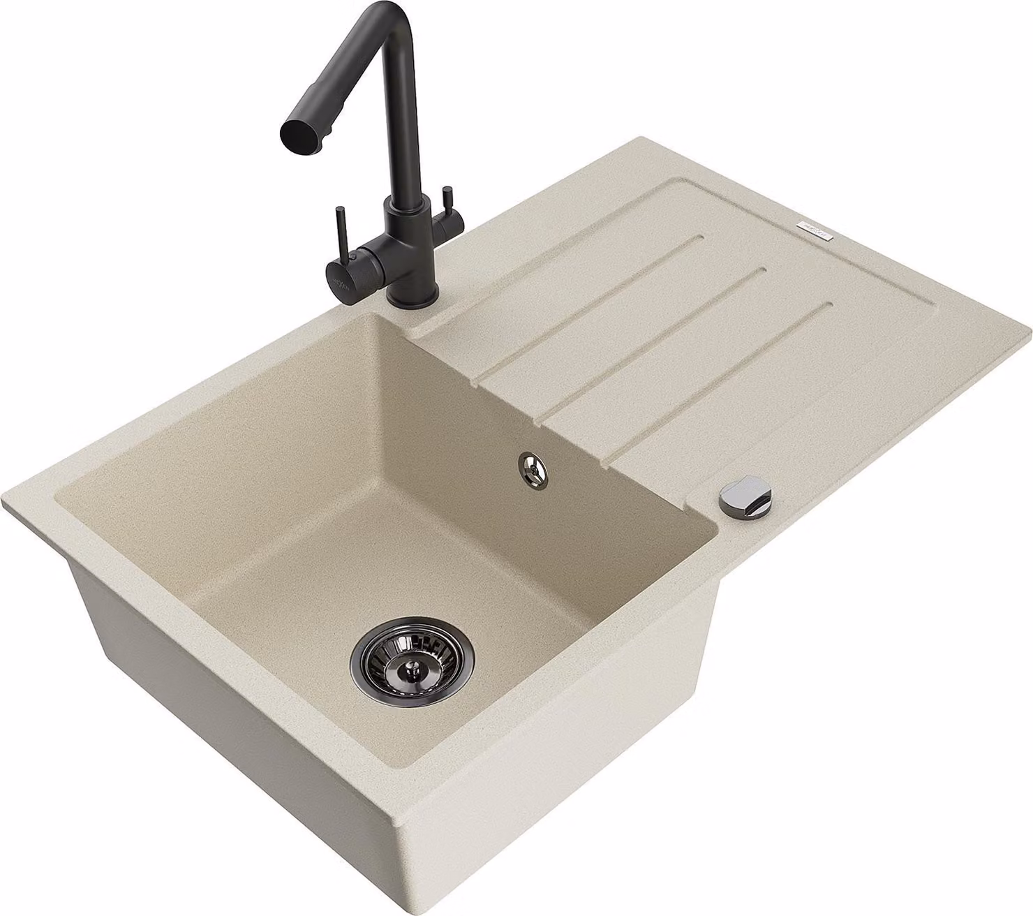 Mexen Bruno lavello in granito a 1 vasca con scolapiatti e rubinetto da cucina Duero, beige - 6513-69-671600-70