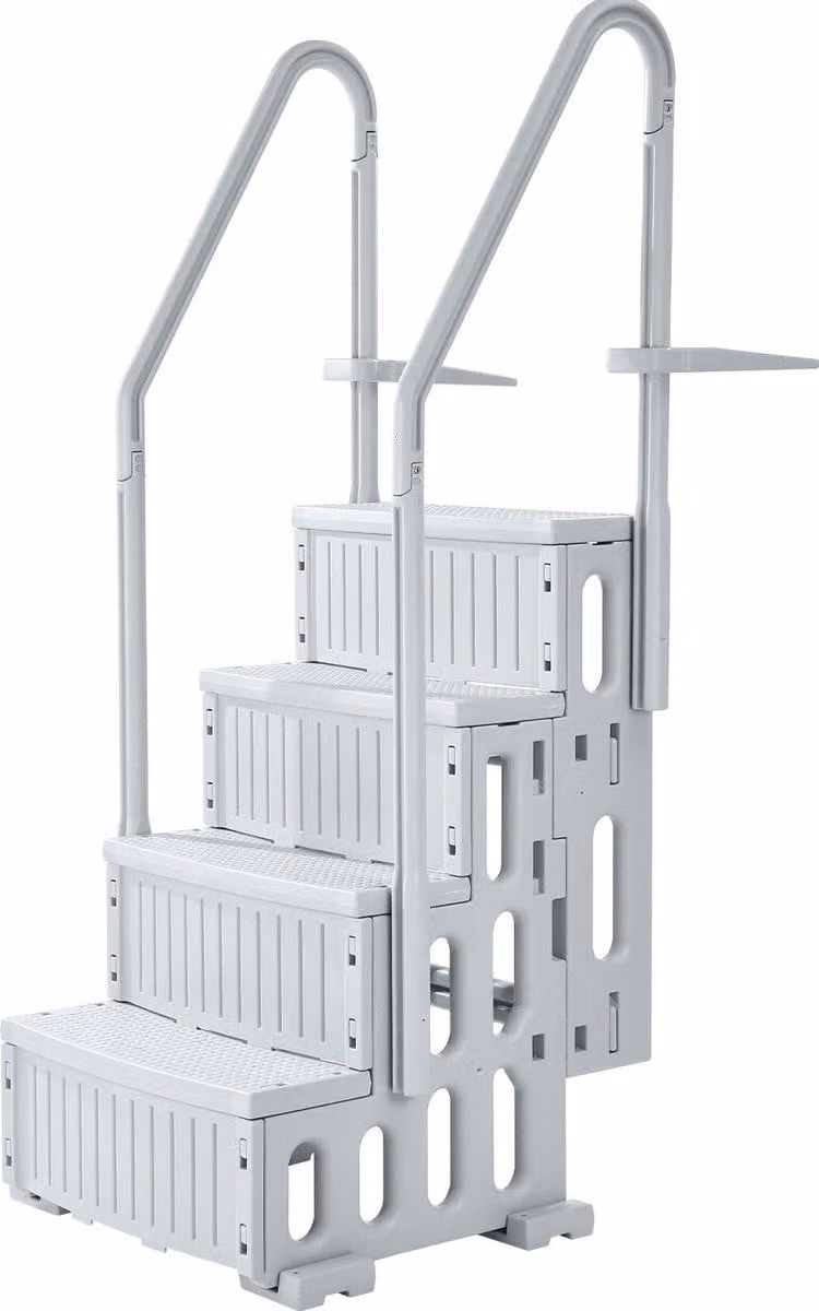 Scala per piscina grigia a 4 gradini con 2 corrimano, sostiene fino a 180 kg per piscine da 120-137 cm