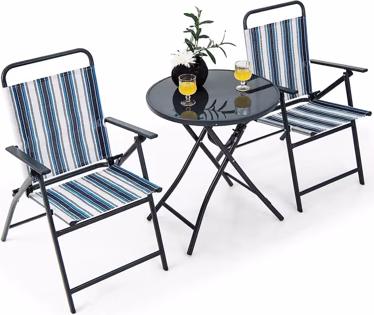 COSTWAY tavolo da bistrot con 2 sedie, set pieghevole da balcone, set di mobili da giardino a 3 pezzi, set di sedute mobili da balcone mobili da giardino set da giardino per giardino, cortile, balcone