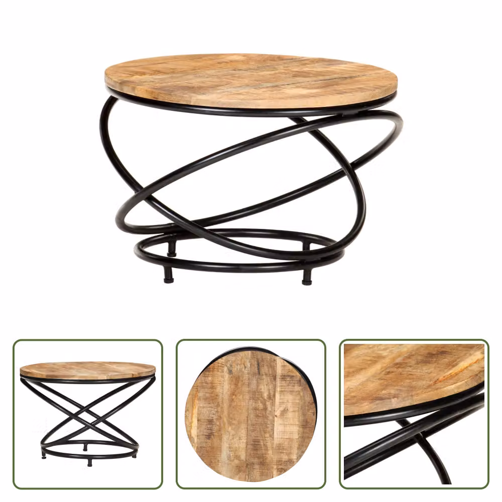 The Living Store Tavolino nero 60x60x40 cm Legno massello di mango grezzo