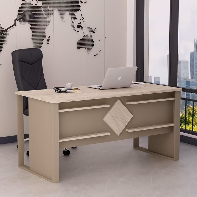 Scrivania HOMIDEA BOSS 150 x 72 x 75,6 cm - Scrivania moderna per la casa o l'ufficio - Beige/Travertino