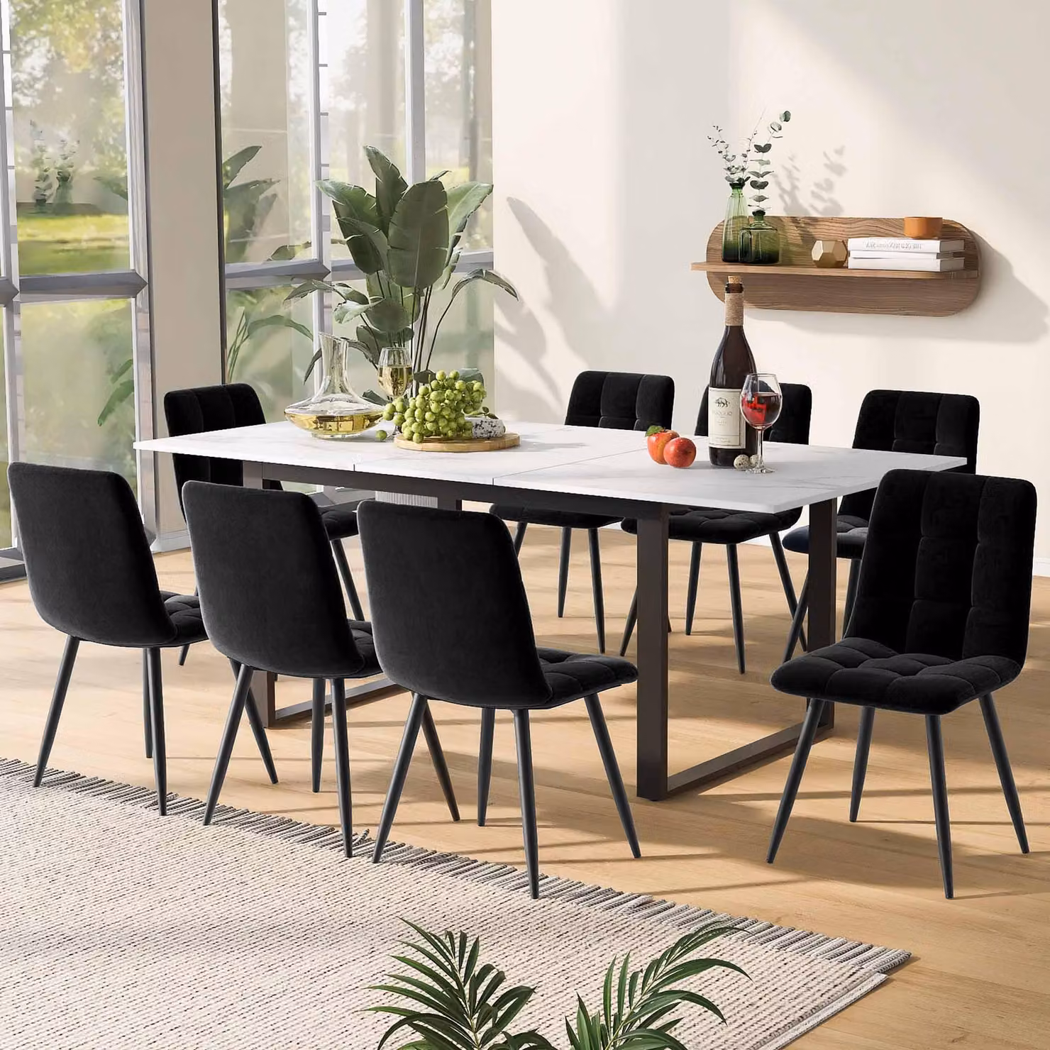Tavolo da pranzo telescopico Fortuna Lai, 140/180x80x75 cm, gambe in ferro metallico e gambe quadrate (piano moderno in MDF bianco con motivi marmorizzati), doppio utilizzo per casa e ufficio