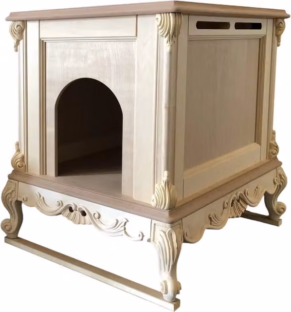 Casetta per cani classica barocco in legno grezzo marrone Mobili 2G L: 80 cm, P: 58 cm, H: 70 cm – 2