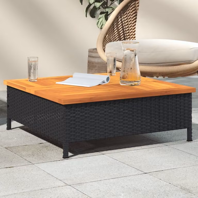 Maison Exclusive - Tavolo da Giardino Nero 70x70x25cm in Rattan e Legno di Acacia