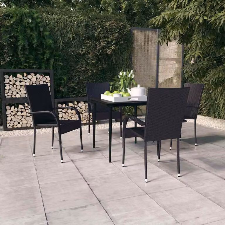 Set da Pranzo da Giardino vidaXL in Polyrattan e Vetro, 5 Pezzi, Nero