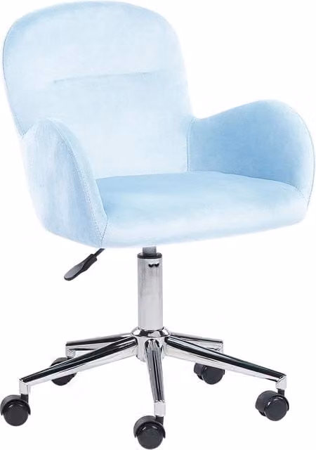 Sedia da ufficio BELIANI in velluto blu, stile retrò con braccioli e ruote, girevole a 360 gradi e regolabile in altezza per casa e ufficio, H 91 x L 60 x P 60 cm