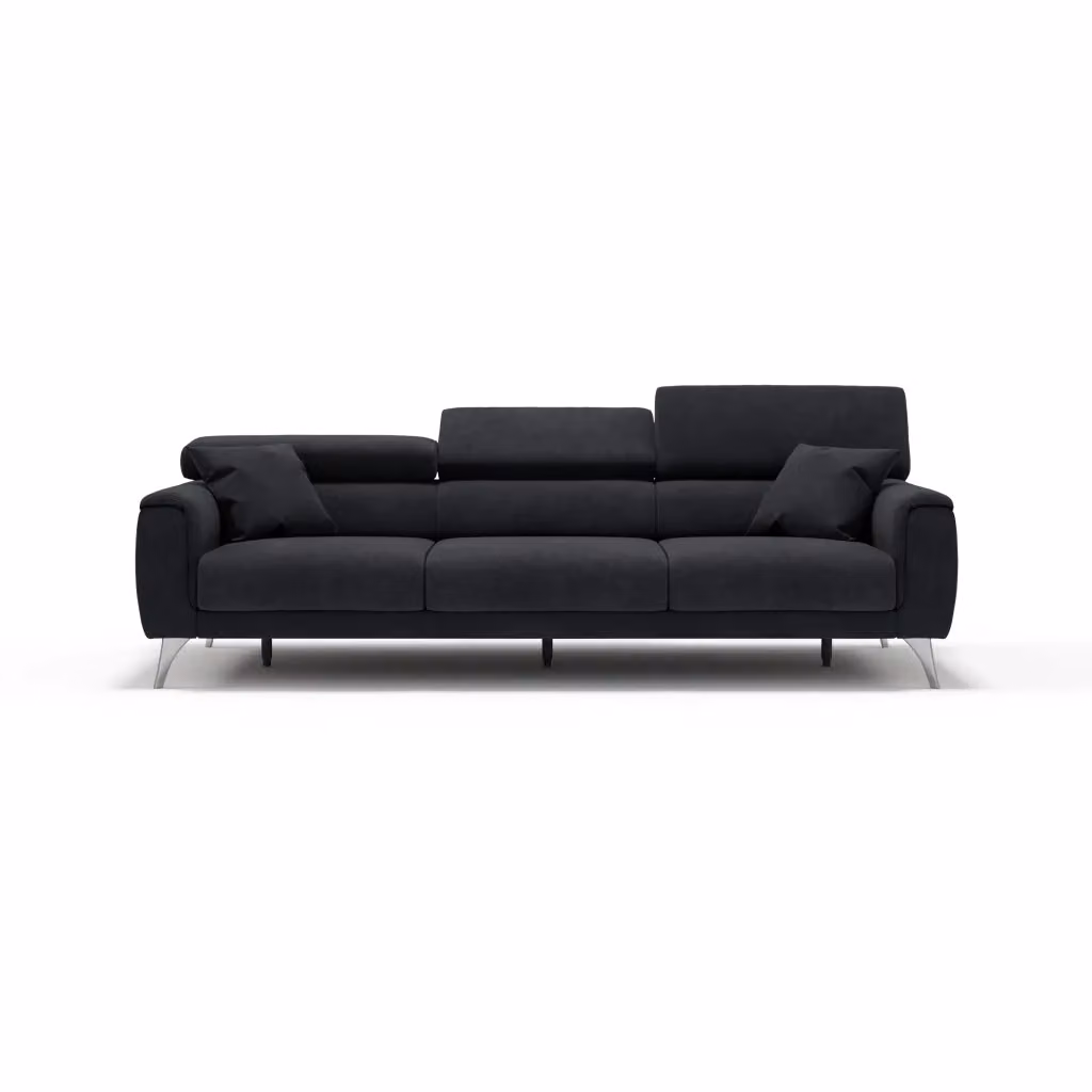 Divano Caravaggio Divani.Store con 3 sedute allungabili indipendenti, poggiatesta reclinabili e rivestimento in tessuto impermeabile nero, L: 244 cm – 2