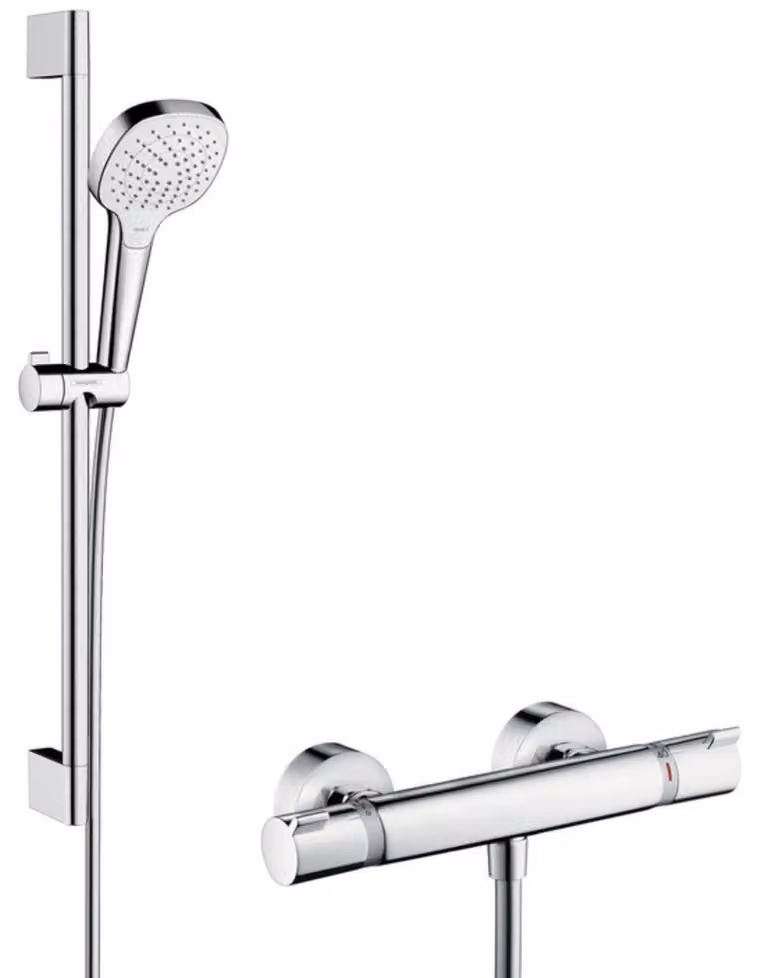 Set doccia con termostato, 0,65 m, 3 getti, bianco/cromato