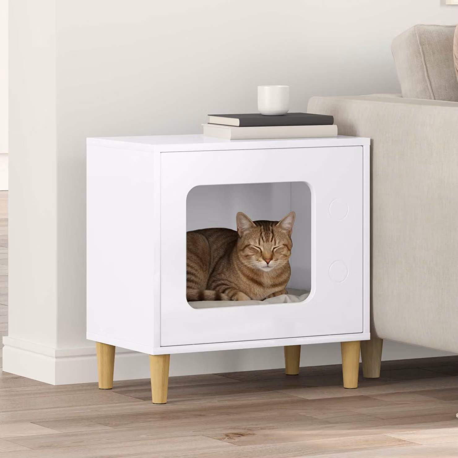 Casa per gatti vidaXL Bianco Lucido L 51 cm x P 30 cm x H 52 cm