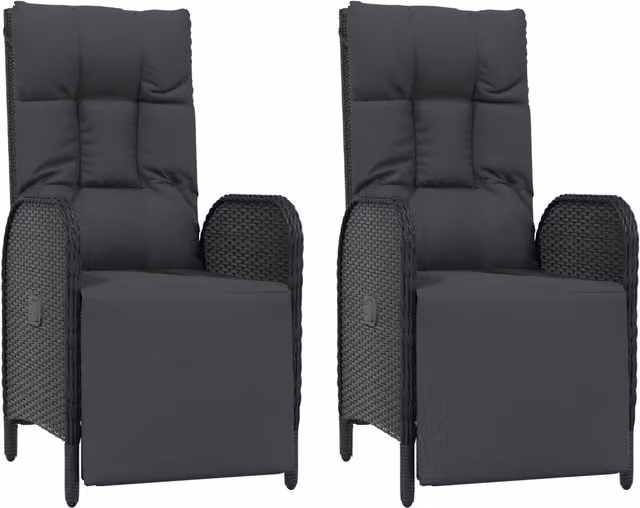 Set di 2 sedie reclinabili da giardino in polyrattan nero con cuscini e struttura in metallo