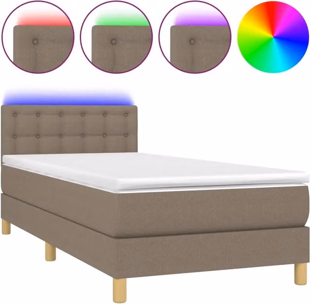 Letto singolo | Letto per adulti | Letto a Molle con Materasso e LED Tortora 80x200 cm in Tessuto