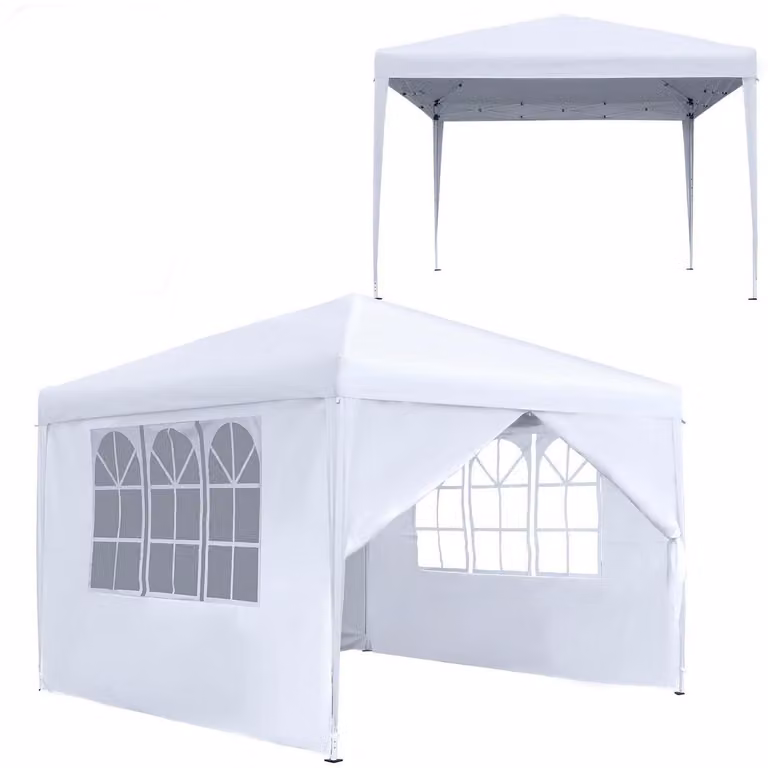Tenda da esterno 2,5x2,5 metri, impermeabile, con 4 pannelli laterali, protezione UV, colore bianco