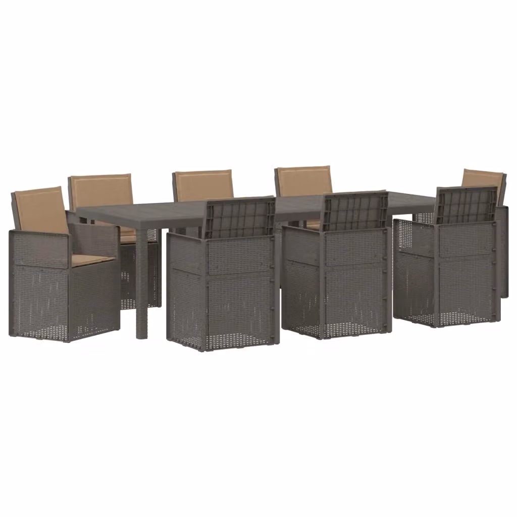 Set da pranzo per giardino e terrazzo vidaXL da 9 pezzi in plastica grigio e beige – 2