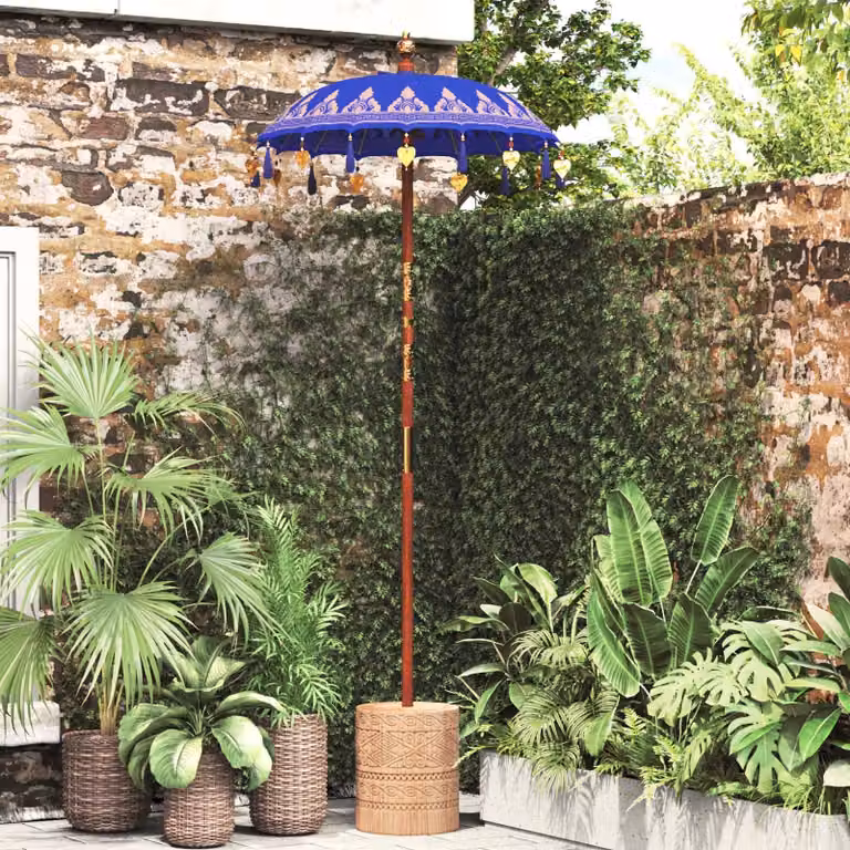 Maison Exclusive - Ombrello balinese con base, colore blu, 95 x 95 x 260 cm