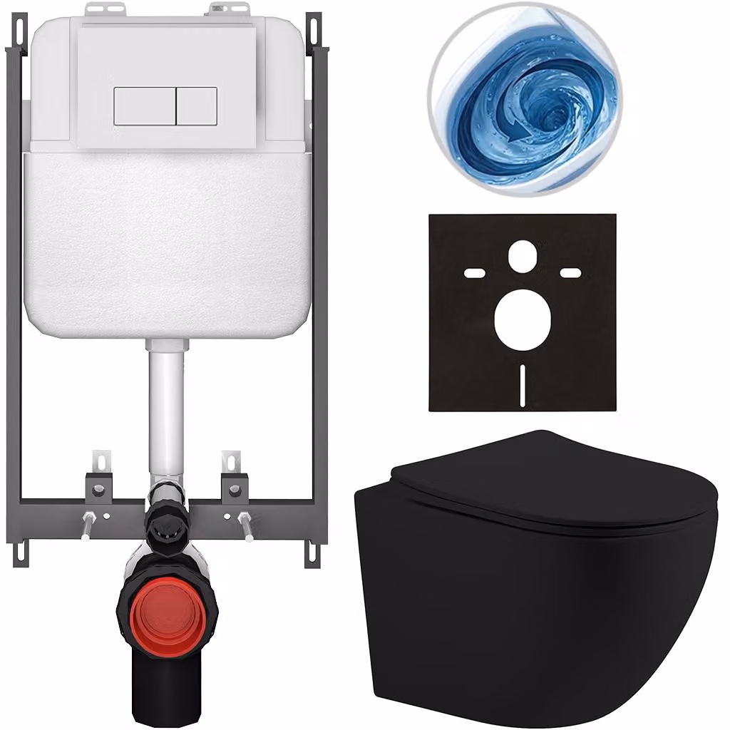 CERANO - Set WC da incasso Cesso - nero opaco - pulsante Prime/Modulo, bianco - da incasso - 49x36 cm