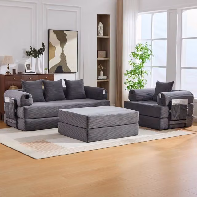 Set di divani modulari combinabili in velluto a coste grigio scuro