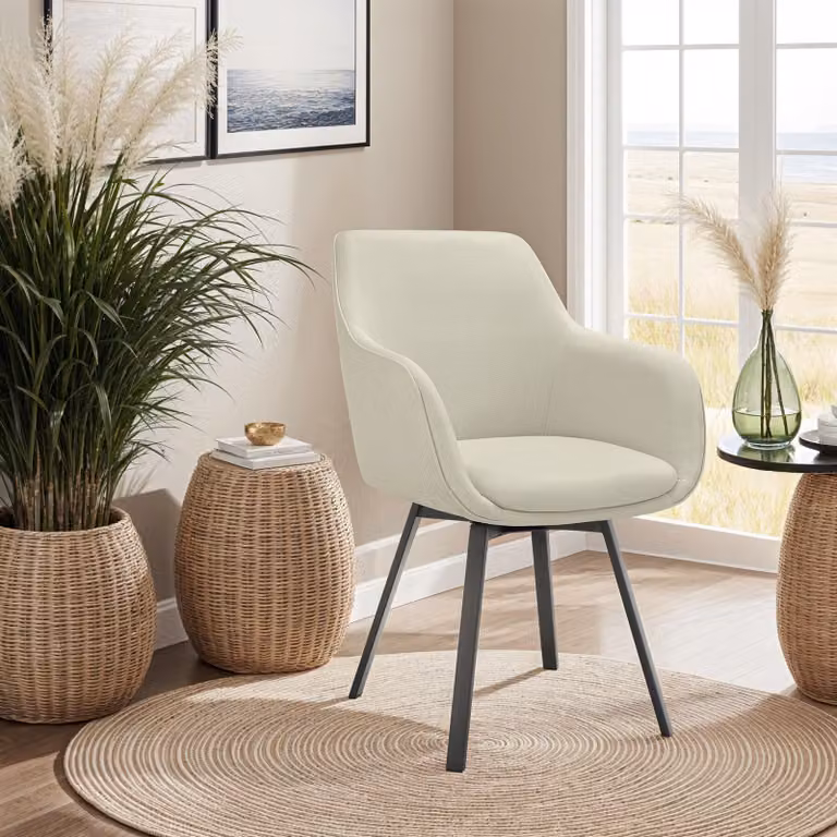 Set di 6 poltrone girevoli TecTake GmbH in tessuto beige con braccioli e base in metallo e legno per sala da pranzo, H: 88 cm, L: 59 cm, P: 57 cm