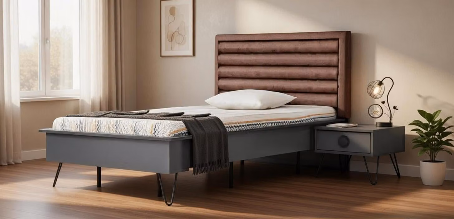 Set da camera da letto con letto e comodino dal design moderno