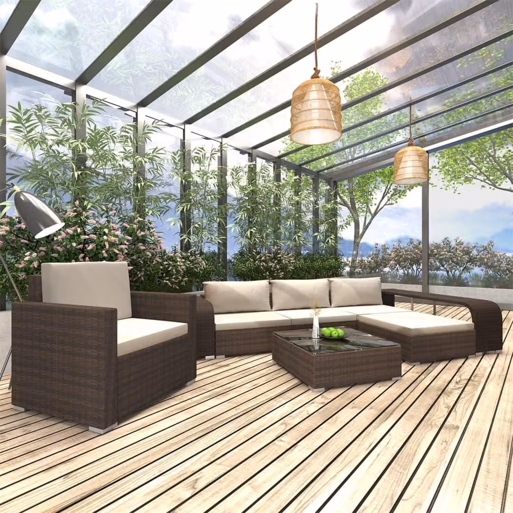 Maison Exclusive - Set da giardino 8 pezzi con cuscini in polyrattan marrone