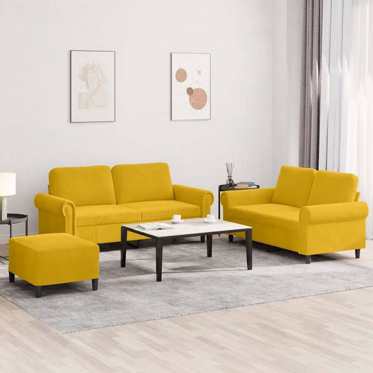 Set di divani a L vidaXL in velluto giallo con cuscini per soggiorno in stile moderno