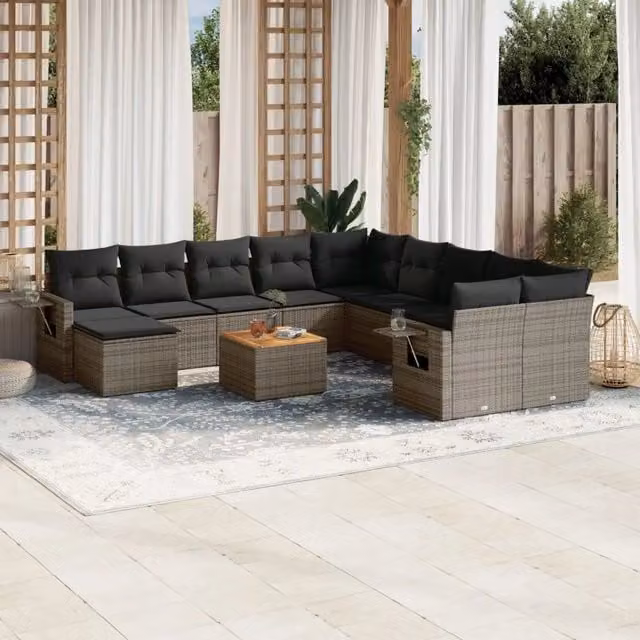 Set Divani da Giardino 12 pz con Cuscini Grigio in Polyrattan 3257194
