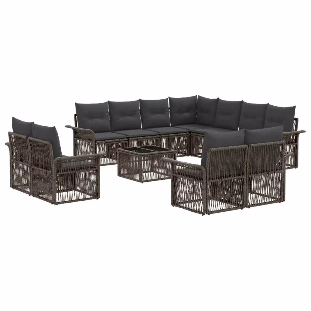 Set Divano da Giardino a L con Tavolino vidaXL, 12 Pezzi in Polyrattan Grigio e Antracite con Cuscini Imbottiti e Coperture Rimovibili – 2