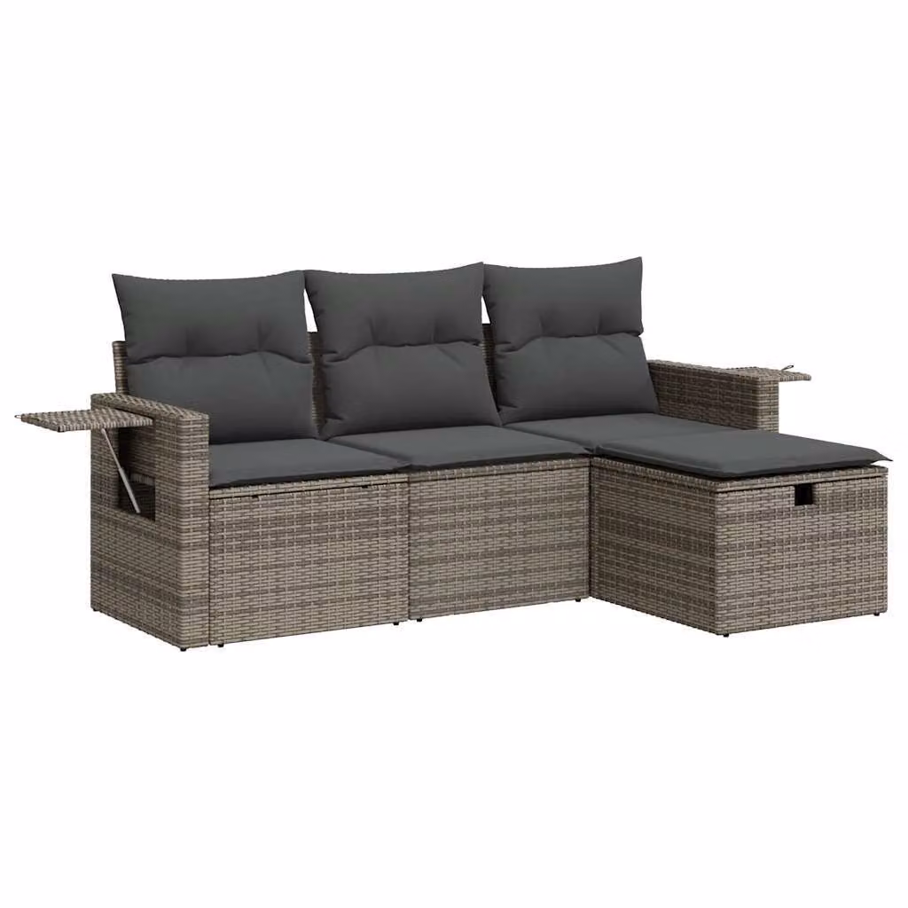 Set Divani da Giardino 4 pz con Cuscini in Polyrattan Grigio
