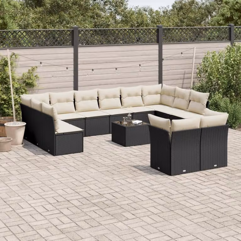 Maison Exclusive - Set da giardino 13 pezzi con cuscini in polyrattan nero