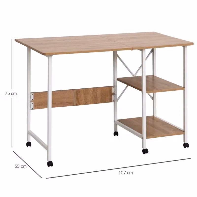 Scrivania pieghevole REDOM bianca con ruote in MDF e acciaio L: 107 cm, P: 55 cm, H: 76 cm – 2