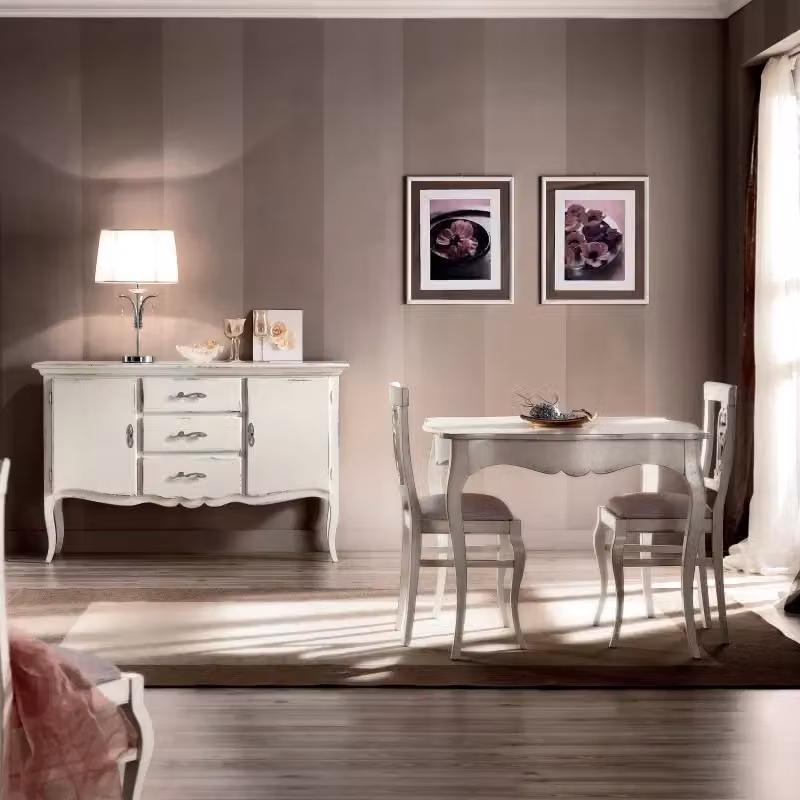 Credenza Mobili 2G in legno di faggio stile shabby chic bianco con 2 porte e 3 cassetti L: 150 cm, P: 45 cm, H: 96 cm – 5