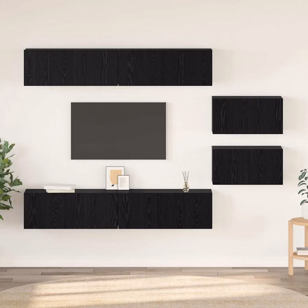 Set mobile TV moderno vidaXL in 6 pezzi, Rovere e Nero, in legno MDF e multistrato – 1