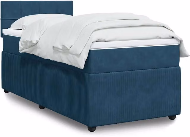 Letto Ibrido con Giroletto a Molle e Materasso vidaXL in Velluto Blu e Bianco L/P/H: 190 x 90 x 100,5 cm
