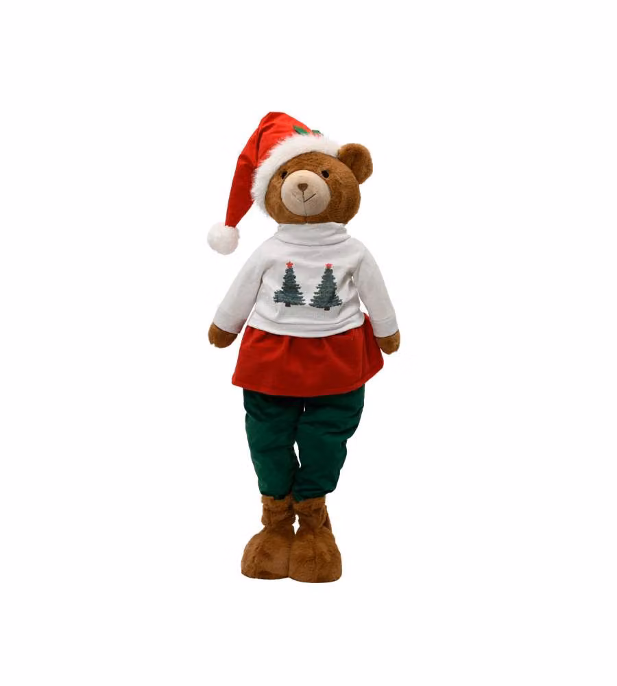 Decoris Orsetto Natalizio 110 cm - Statuetta Morbida Rosso Verde