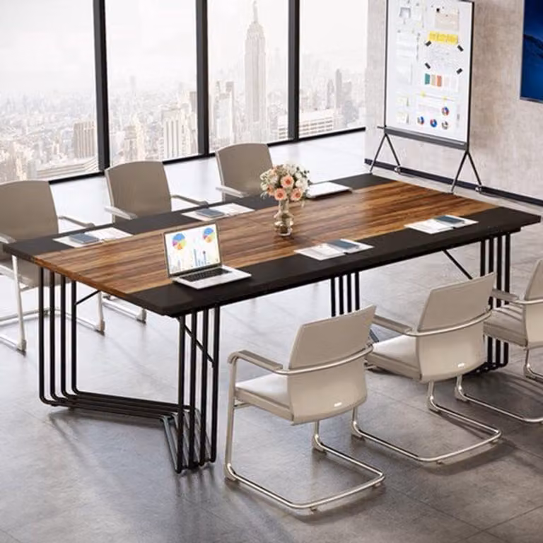 Tavolo da riunione 200 cm - Struttura in metallo dal design industriale e geometrico - Scrivania per ufficio