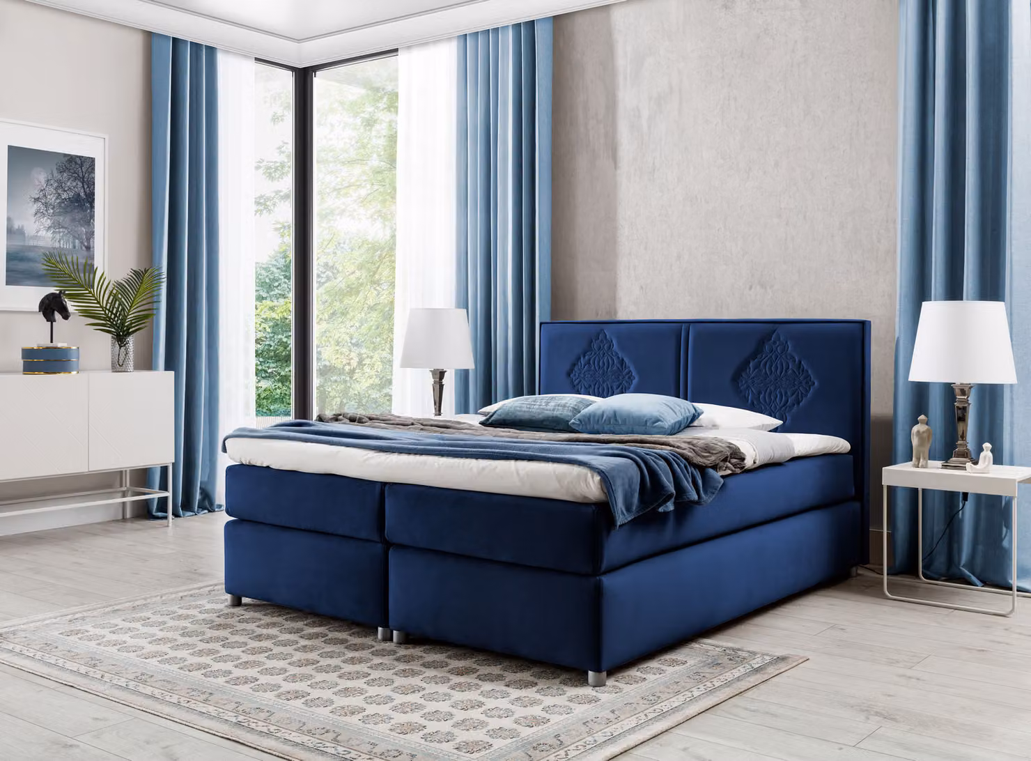 Boxspring Bett Schlafzimmer Betten Polster Design Doppel Hotel Luxus 200x200