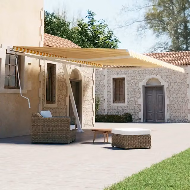 Tenda da Sole Autoportante Manuale 600x300 cm Gialla Bianca 3069598