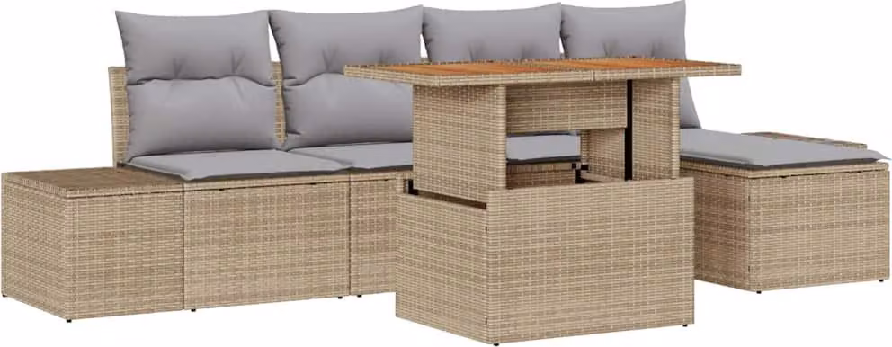 Set Divano da Giardino 6 pcs Beige Poly Rattan