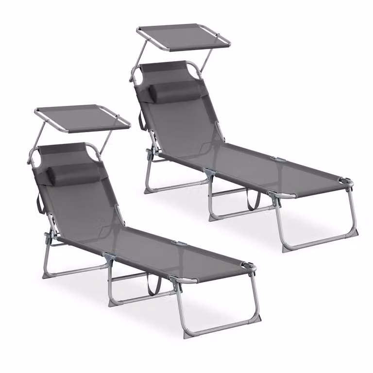 Set da 2 Sedie a Sdraio Pieghevoli con Schienale Regolabile, Grigio