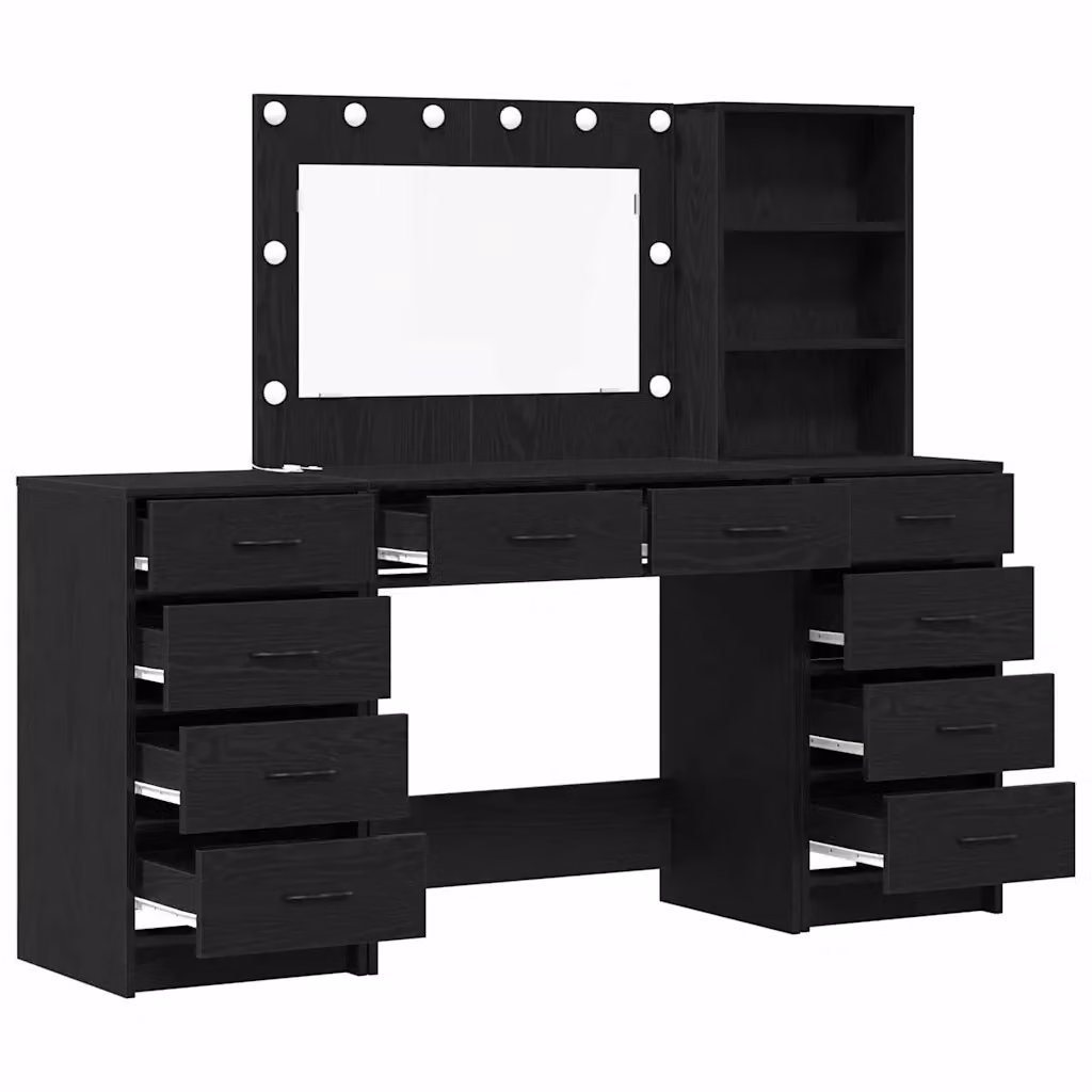 Set da trucco Hollywood con LED vidaXL in rovere e nero L: 78,5 cm, P: 41 cm, H: 135 cm – 2