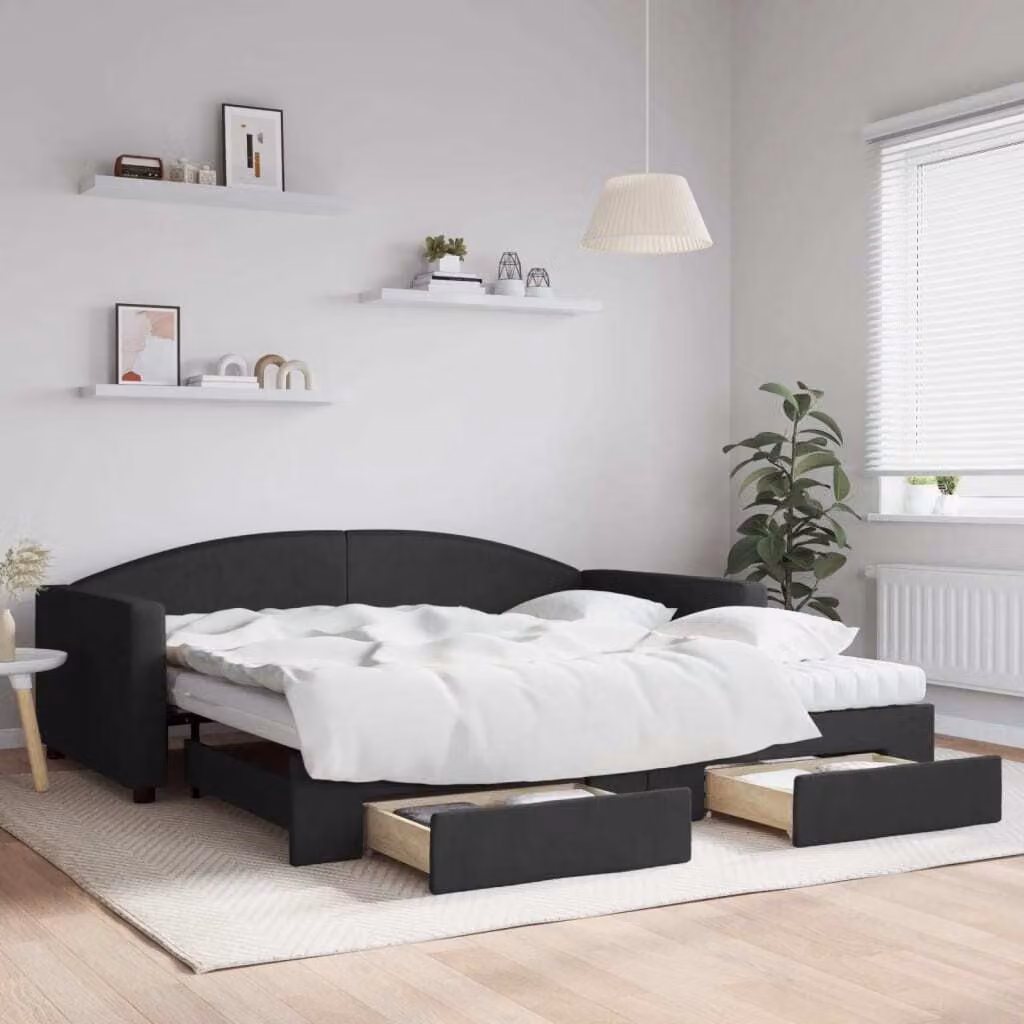 Maison Exclusive - Divano letto estraibile con cassetti, nero, 100x200 cm, tessuto