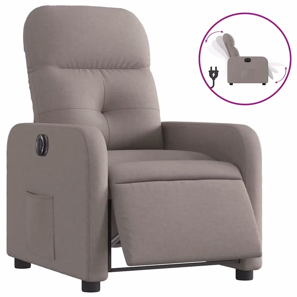Poltrona elettrica reclinabile relax vidaXL in tessuto beige e grigio con braccioli e funzione auto-return – 2